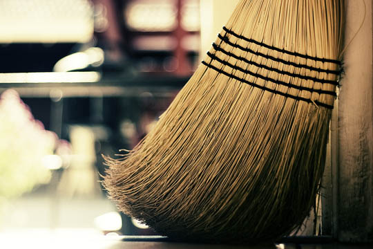 sweeping-floor at-night